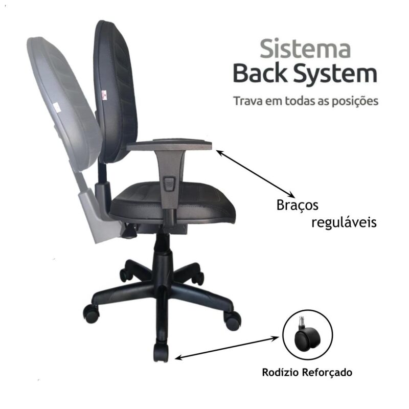 Cadeira Diretorzinha Back System Costurado C/ Braços Reguláveis – Cor Preto 32996 Magazine Office 4