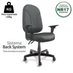 Cadeira Presidente PLUS BACK SYSTEM Baixa Costurada c/ Braços Reguláveis – Corino Preto 32974 Magazine Office 10