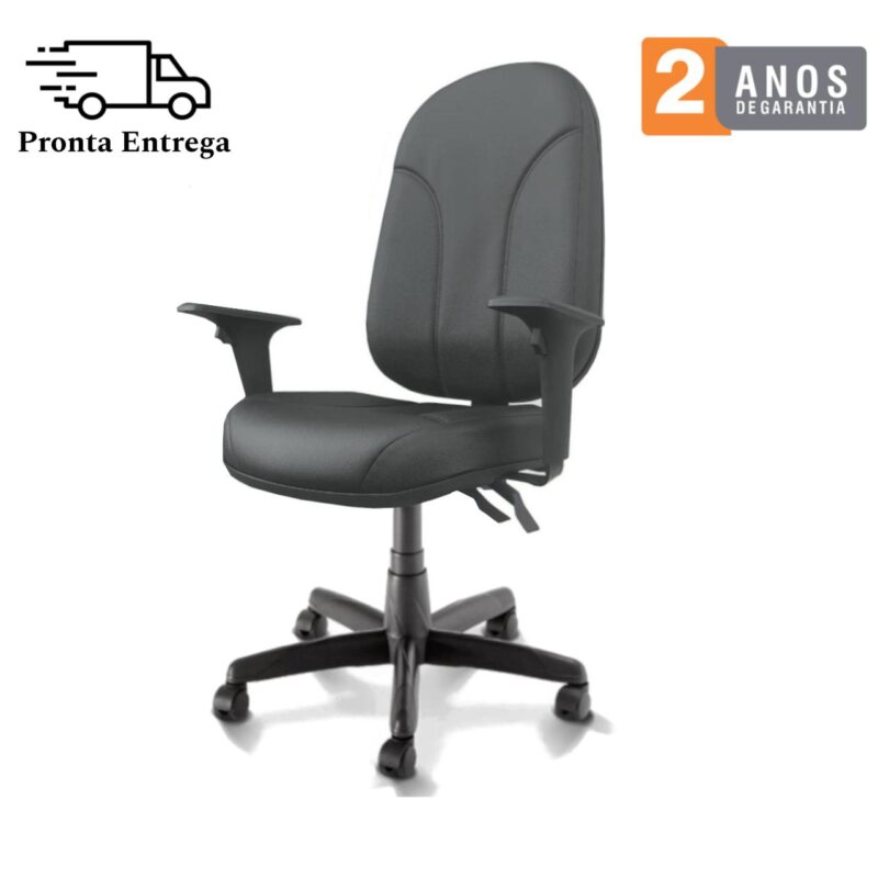 Cadeira Presidente PLUS BACK SYSTEM Baixa Costurada c/ Braços Reguláveis – Corino Preto 32974 Magazine Office 5