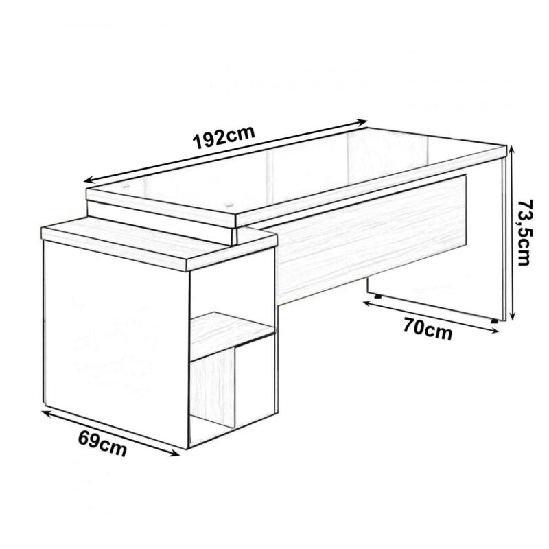 Mesa PEDESTAL RETA C/ VIDRO (03 Gav.) – 1,92X0,70m NOGAL SEVILHA/PRETO – 21399 Magazine Office 4