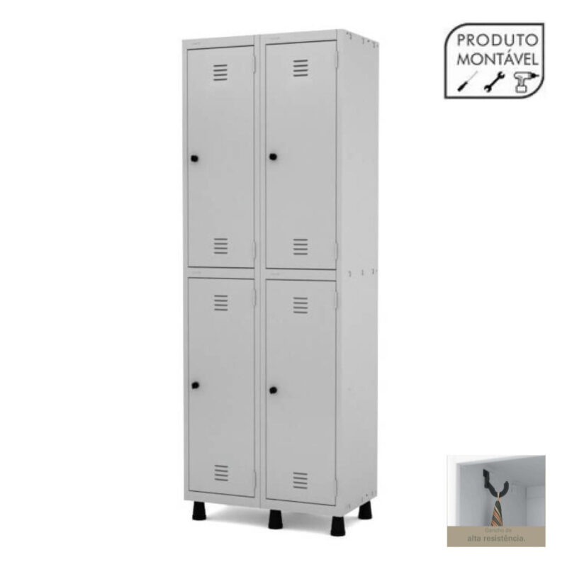 Armário Roupeiro de Aço com 04 PORTAS GRANDES – 1,93×0,69×0,40m – CZ/CZ – PANDIN – 10002 Magazine Office 3