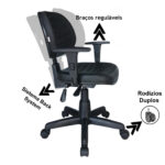 Cadeira Executiva Back System COSTURADA com Braços Reguláveis – Cor Preta – 31008 Magazine Office 12