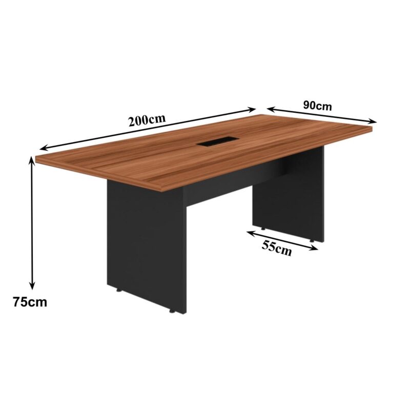 Mesa de Reunião 2,00×0,90m C/ Caixa de Tomada NOGAL SEVILHA/PRETO – 21403 Magazine Office 3