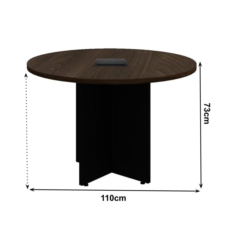 Mesa de Reunião Redonda c/ Caixa de Tomadas -1,10×1,10×0,74m – MARSALA/PRETO – 21440 Magazine Office 3