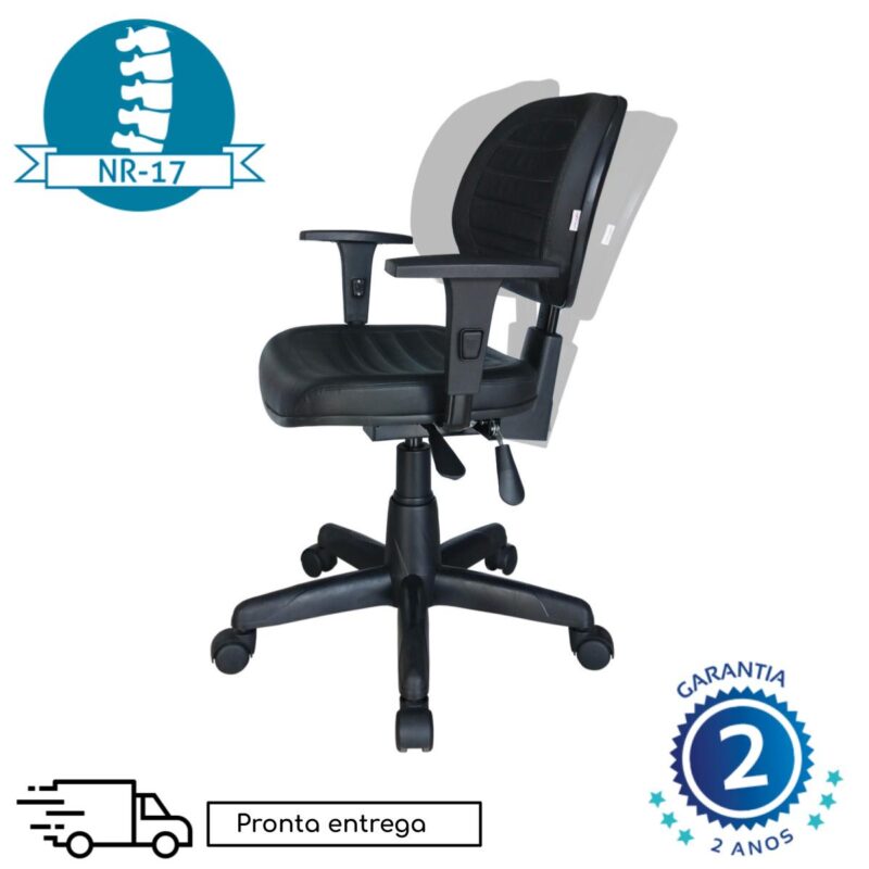 Cadeira Executiva Back System COSTURADA com Braços Reguláveis – Cor Preta – 31008 Magazine Office 5