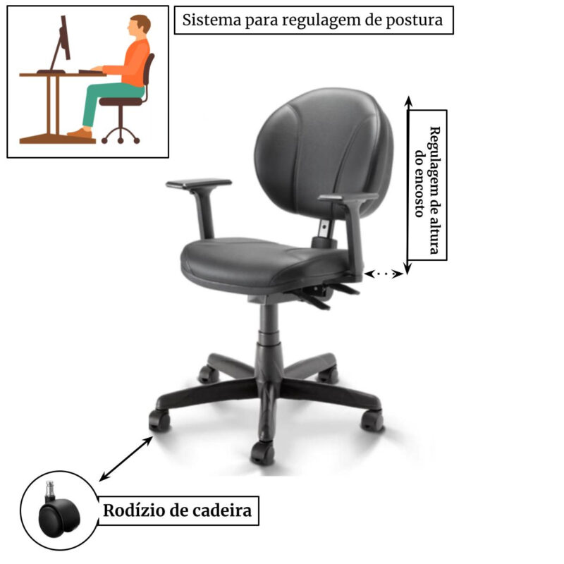 Cadeira Executiva BACK SYSTEM OPERATIVA c/ Braços Reguláveis – CORINO PRETO 32987 Magazine Office 4