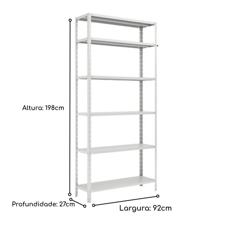 Estante de Aço com 06 Bandejas 27 cm (# 26/20) – 1,98×0,92×0,27m – W3 -16002 Magazine Office 3