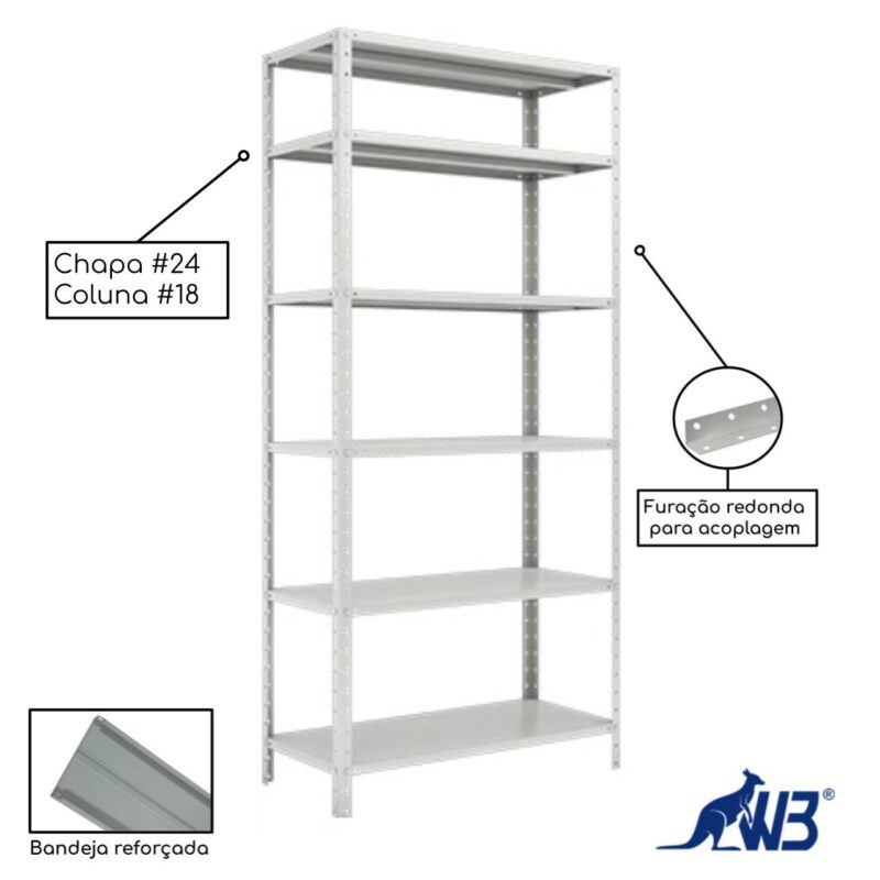 Estante de Aço com 06 Bandejas 40 cm (26/20) – 1,98×0,92×0,40m – SA – 16013 Magazine Office 4