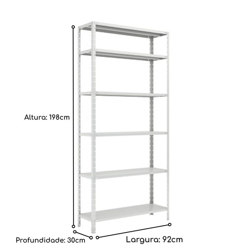 Estante de Aço com 06 Bandejas 30 cm (24/18) – 1,98×0,92×0,30m – Cinza – W3 – 16007 Magazine Office 3