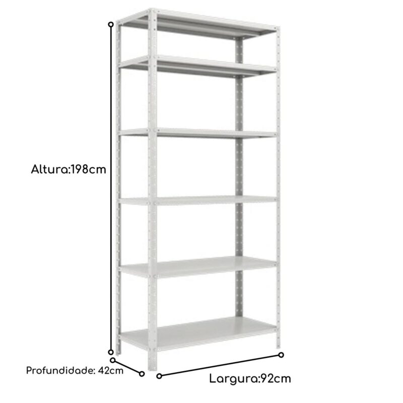 Estante de Aço com 06 Bandejas 42 cm (24/18) – 1,98×0,92×0,42m – W3 -16004 Magazine Office 6