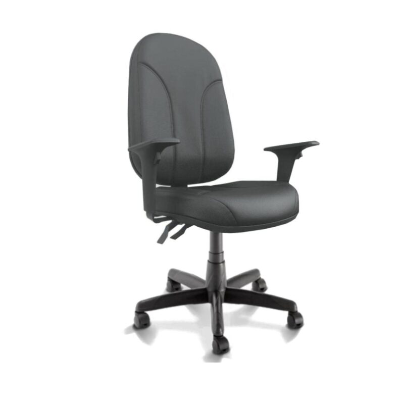 Cadeira Presidente PLUS BACK SYSTEM Baixa Costurada c/ Braços Reguláveis – Corino Preto 32974 Magazine Office 2