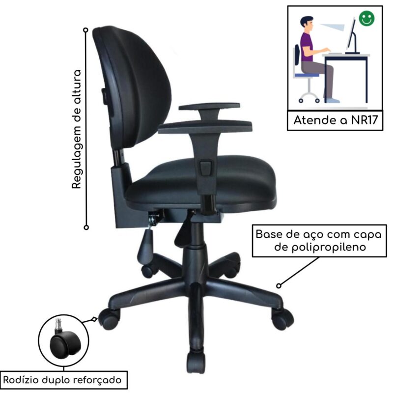 Cadeira Executiva Back System Lisa c/ Braços reguláveis – Cor Preta 31006 Magazine Office 4