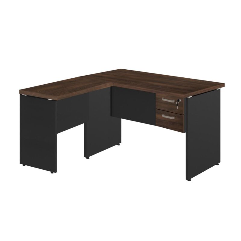 Mesa em “L” (Mesa 1,50m + Mesa Auxiliar) – C/ 02 GAVETAS MARSALA / PRETO – 23477 Magazine Office 3