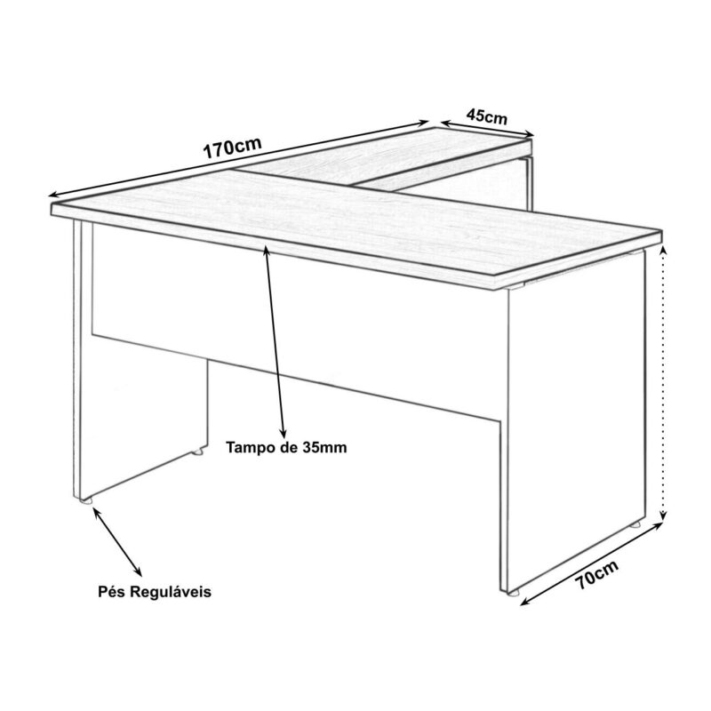 Mesa em “L” (Mesa 1,70m + Mesa Auxiliar) – S/ Gavetas Marsala / Preto – 23478 Magazine Office 3