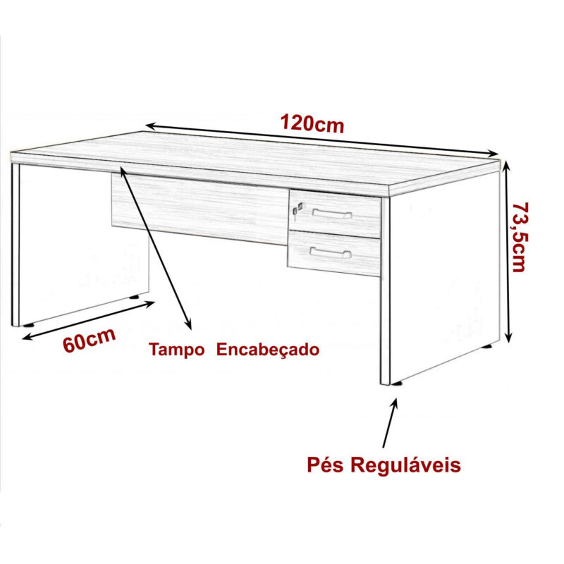 Mesa Escritório 1,20×0,60m – C/ 02 Gavetas MARSALA / PRETO – 23471 Magazine Office 3