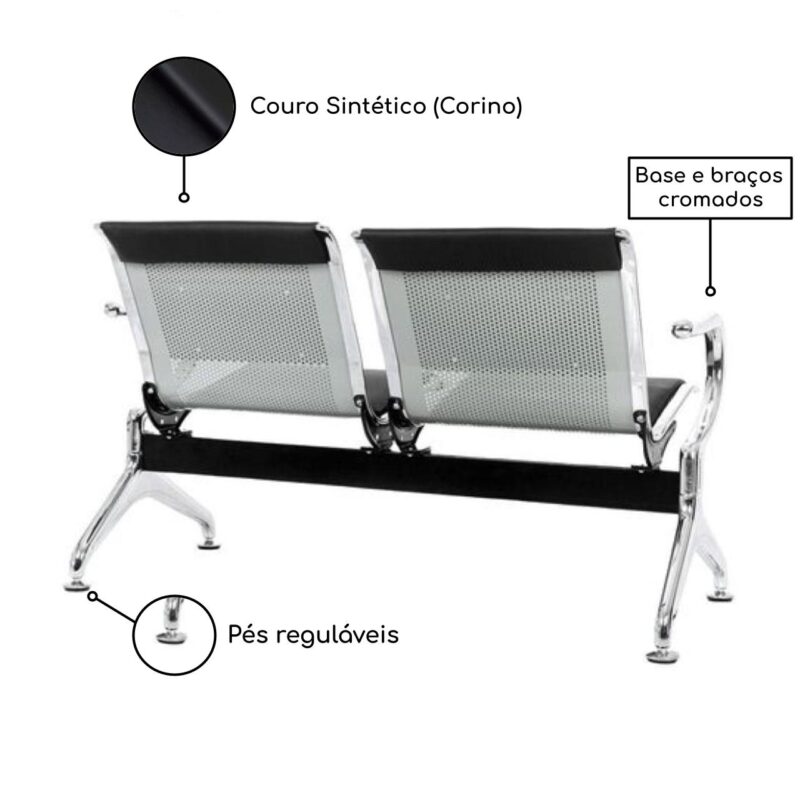Longarina AEROPORTO ESTOFADA com 02 Lugares – Cor Cromada 33110 Magazine Office 3