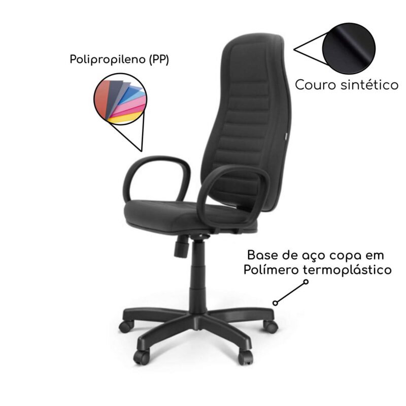 Cadeira Escritório Presidente ALTA c/ BRAÇO CORSA – COR PRETO 32958 Magazine Office 5