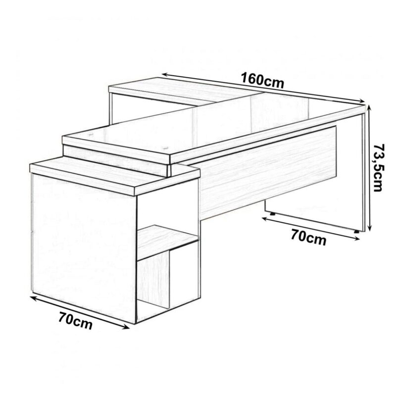 Mesa PEDESTAL VIDRO FUMÊ com MESA AUXILIAR – 1,92×1,60m MARSALA / PRETO – 23486 Magazine Office 5