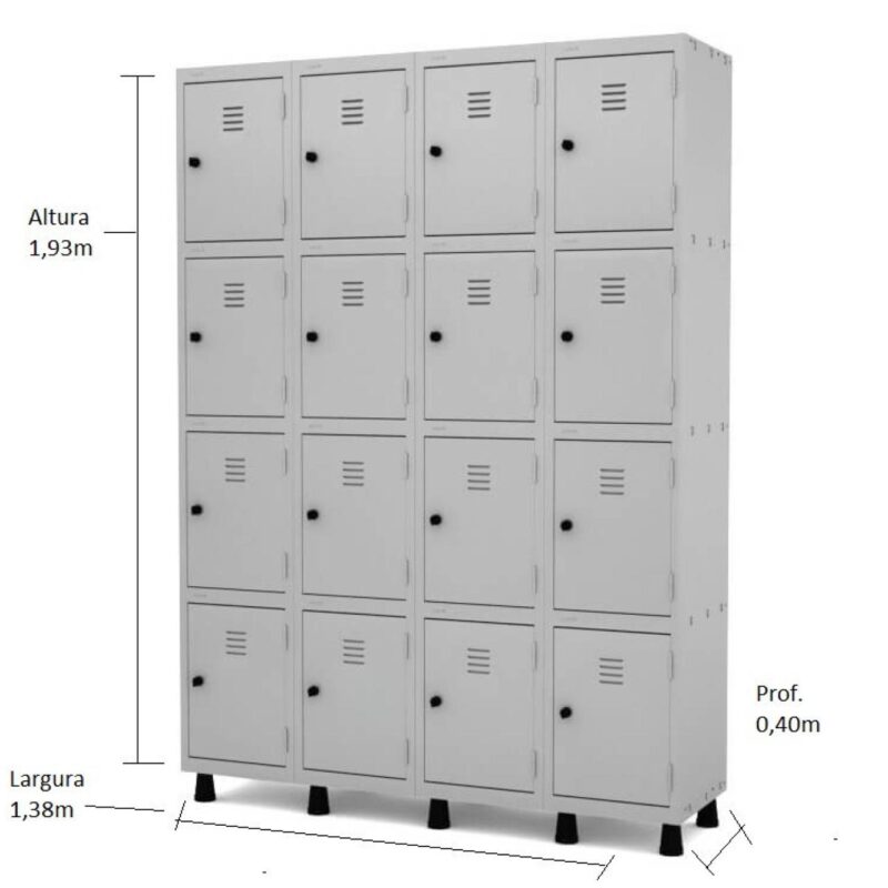 Armário Roupeiro de Aço 16 Portas PEQUENAS – 1,93×1,38×0,40m – CZ/CZ – PANDIN – 10008 Magazine Office 3