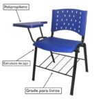 Cadeira Universitária PRANCHETA PLÁSTICA com Porta Livros – Cor Azul 32019 Magazine Office 7