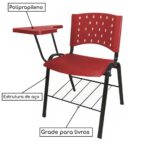 Cadeira Universitária PRANCHETA PLÁSTICA com Porta Livros – Cor Vermelho 32020 Magazine Office 7