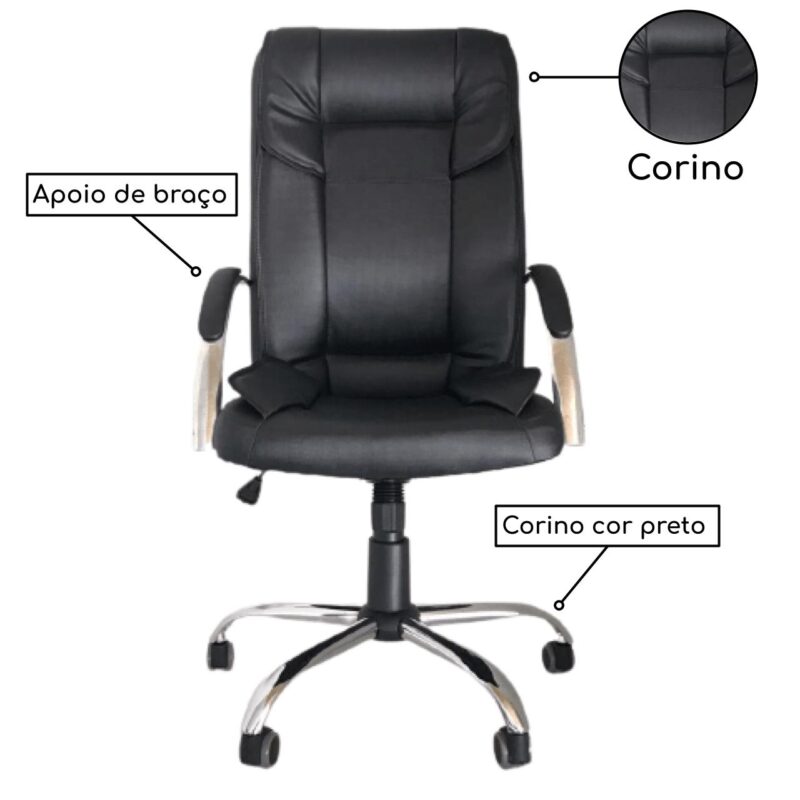 Cadeira Presidente MIDHAS Giratória – ENJOY – Cor Preto – 32963 Magazine Office 4