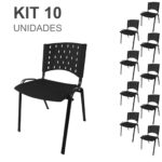 Kit 10 Cadeiras Plásticas 04 pés – COR PRETO – 24001 Magazine Office 6