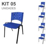 Kit 05 Cadeiras Plásticas 04 pés – COR AZUL – 24002 Magazine Office 6