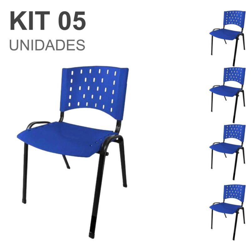 Kit 05 Cadeiras Plásticas 04 pés – COR AZUL – 24002 Magazine Office 2