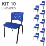 Kit 10 Cadeiras Plásticas 04 pés – COR AZUL – 24003 Magazine Office 6