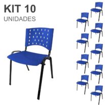 Kit 10 Cadeiras Plásticas 04 pés – COR AZUL – 24003 Magazine Office