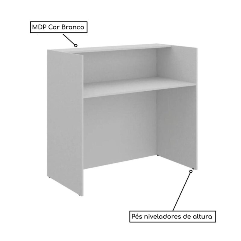 Balcão de Atendimento 0,90×0,60m – S/ Gavetas Cor Branco – 63095 Magazine Office 3