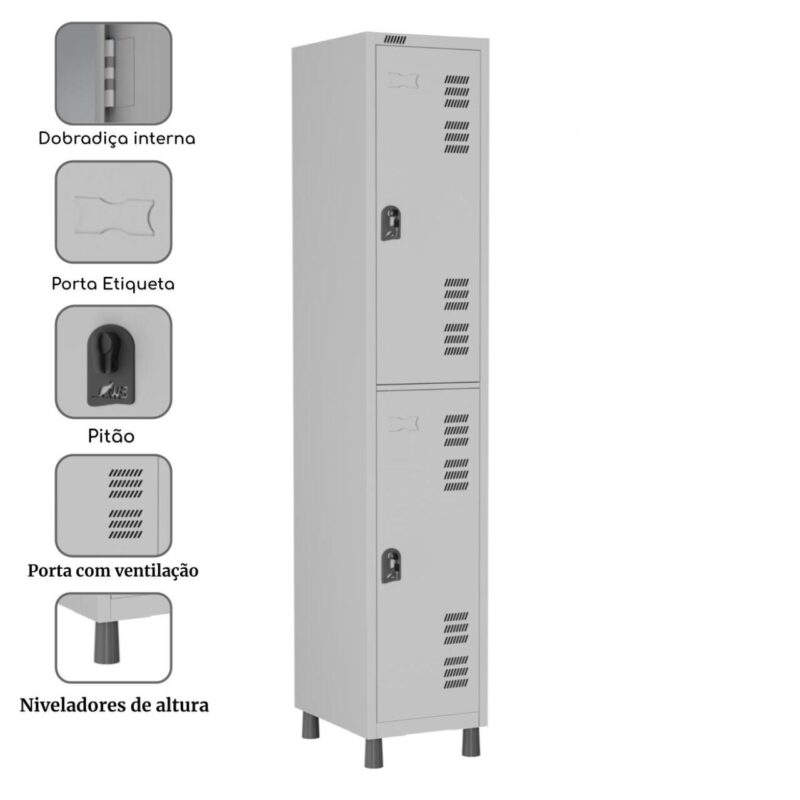 Roupeiro LOCKER de Aço com 02 PORTAS GRANDES – 1,90×0,32×0,40m – CZ/CZ – W3 – 11012 Magazine Office 4