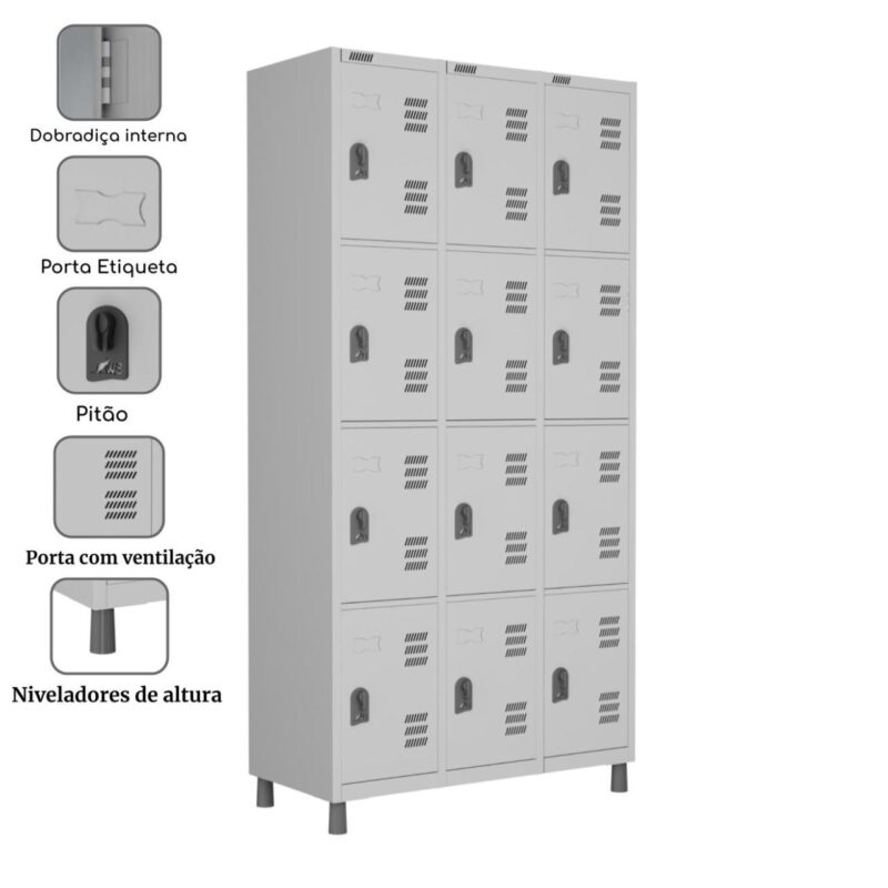 Roupeiro LOCKER de Aço c/ 12 Portas PEQUENAS – 1,90×0,96×0,40m – CZ/CZ – W3 – 11018 Magazine Office 3