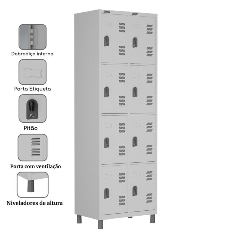 Roupeiro LOCKER de Aço c/ 08 Portas PEQUENAS – 1,90×0,64×0,40m – CZ/CZ – W3 – 11017 Magazine Office 4