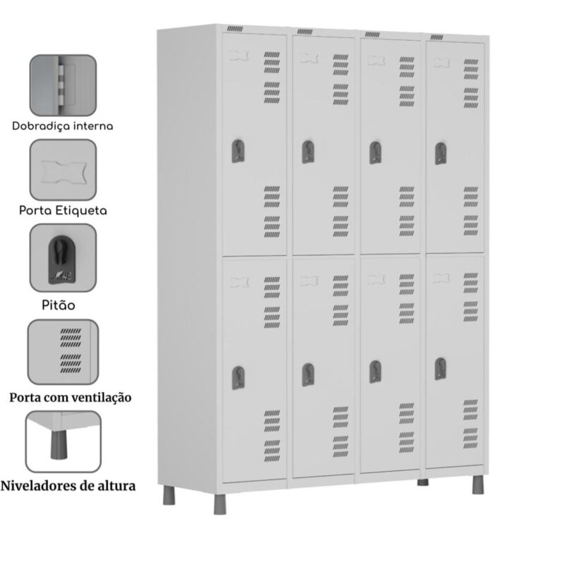 Roupeiro LOCKER de Aço c/ 08 PORTAS GRANDES – 1,90×1,28×0,40m – CZ/CZ – W3 – 11015 Magazine Office 4