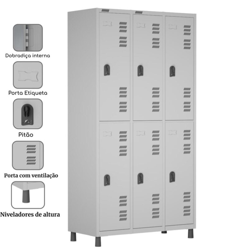 Roupeiro LOCKER de Aço c/ 06 PORTAS GRANDES – 1,90×0,96×0,40m – CZ/CZ – W3 – 11014 Magazine Office 3