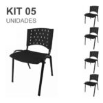 Kit 05 Cadeiras Plásticas 04 pés – COR PRETO – 24000 Magazine Office 6