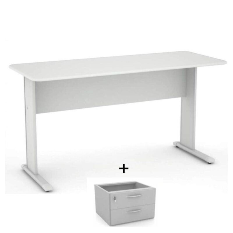 Mesa Escritório 1,20×0,60m – c/ Gavetas CINZA/CINZA – 43084 Magazine Office 2