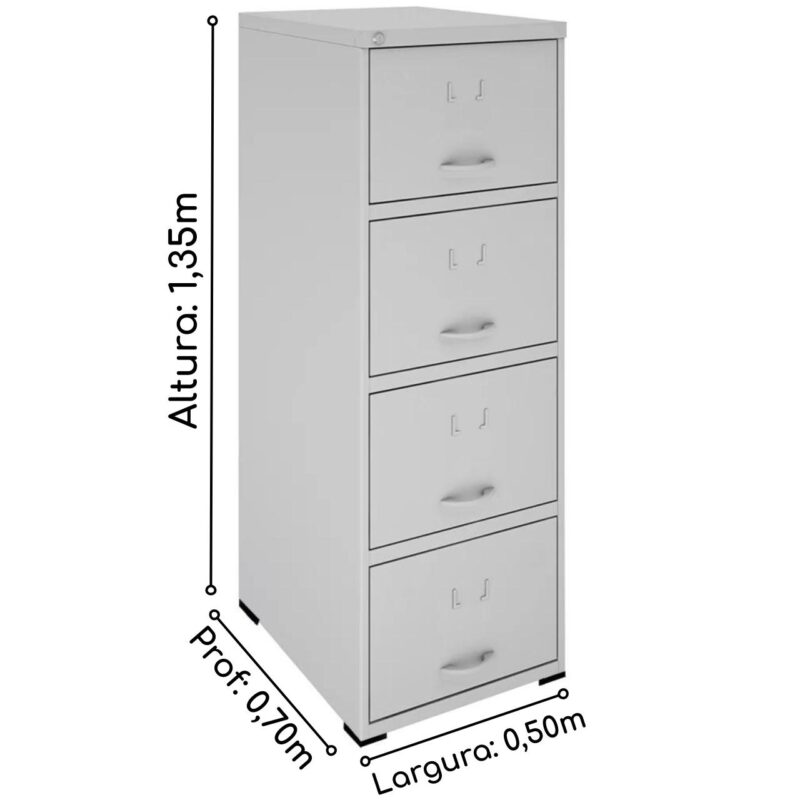 Arquivo de Aço 04 Gav. – CHAPA #22 – C/ TRILHO TELESC – (70cm) – 1,35×0,50×0,70m – CZ/CZ – NOBRE – 15112 Magazine Office 4