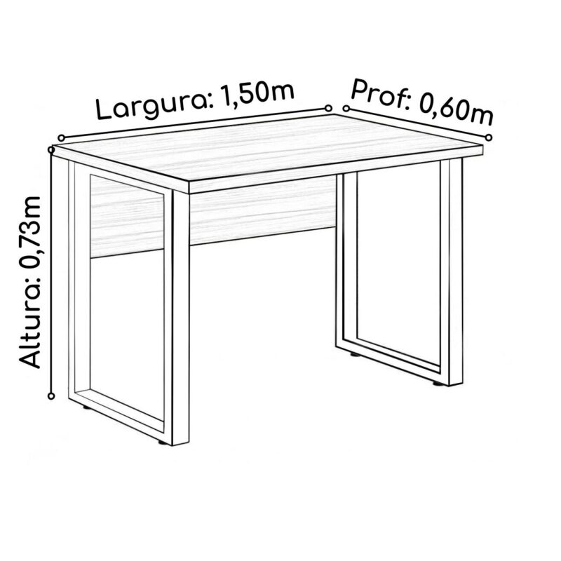 Mesa Escritório PÉ QUADRO 1,50×0,60m – C/ Gavetas – NOGAL SEVILHA/PRETO – 24473 Magazine Office 4