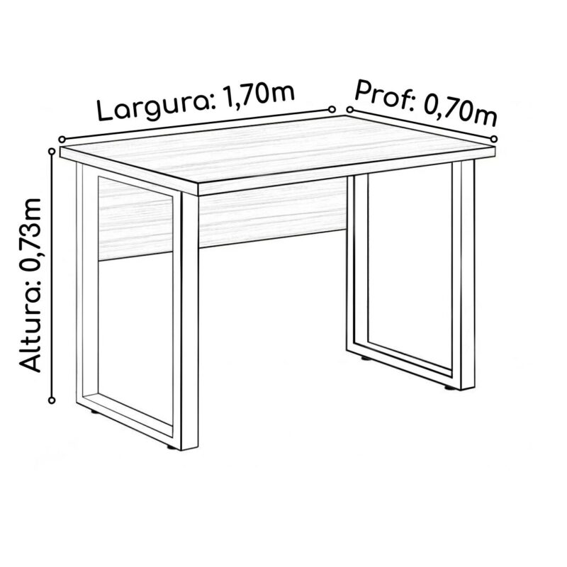 Mesa Escritório PÉ QUADRO 1,70×0,70m -S/ Gavetas – NOGAL SEVILHA/PRETO – 24474 Magazine Office 5