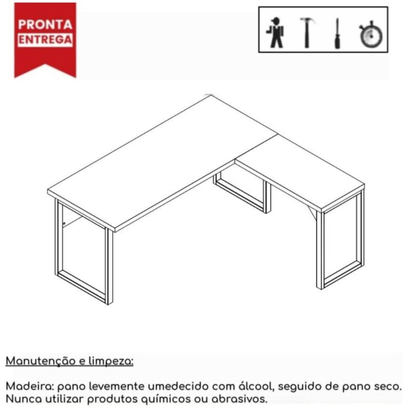 Mesa em L PÉ QUADRO (Mesa 1,70m + Mesa Auxiliar) – S/ Gavetas NOGAL SEVILHA/PRETO – 24478 Magazine Office 3