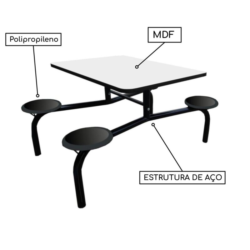 Mesa para Refeitório Fixo 04 Lugares MDP BRANCO DE 25 MM 50052 Magazine Office 4