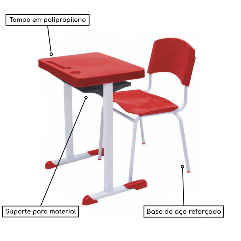 Kit Escolar Individual VERMELHO – (Mesa e Cadeira) – ADULTO – – COR VERMELHO – 40082 Magazine Office 4