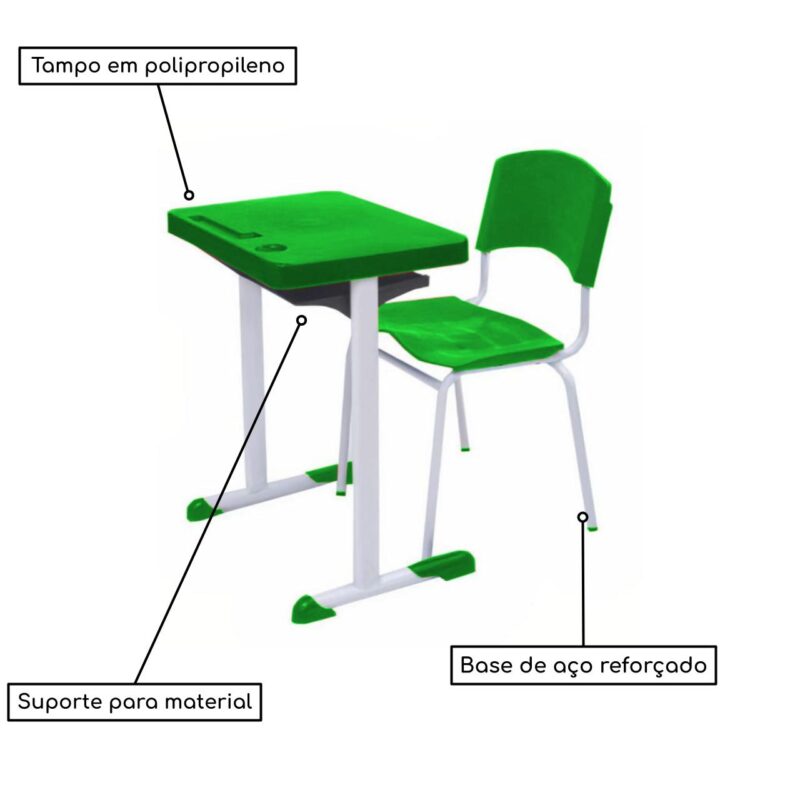 Kit Escolar Individual VERDE – (Mesa e Cadeira) – ADULTO – – COR VERDE – 40084 Magazine Office 4