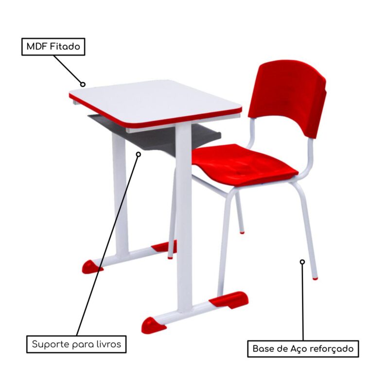 Kit Escolar Individual VERMELHO – (Mesa e Cadeira) – ADULTO – MADEIRA – COR VERMELHO – 40096 Magazine Office 4