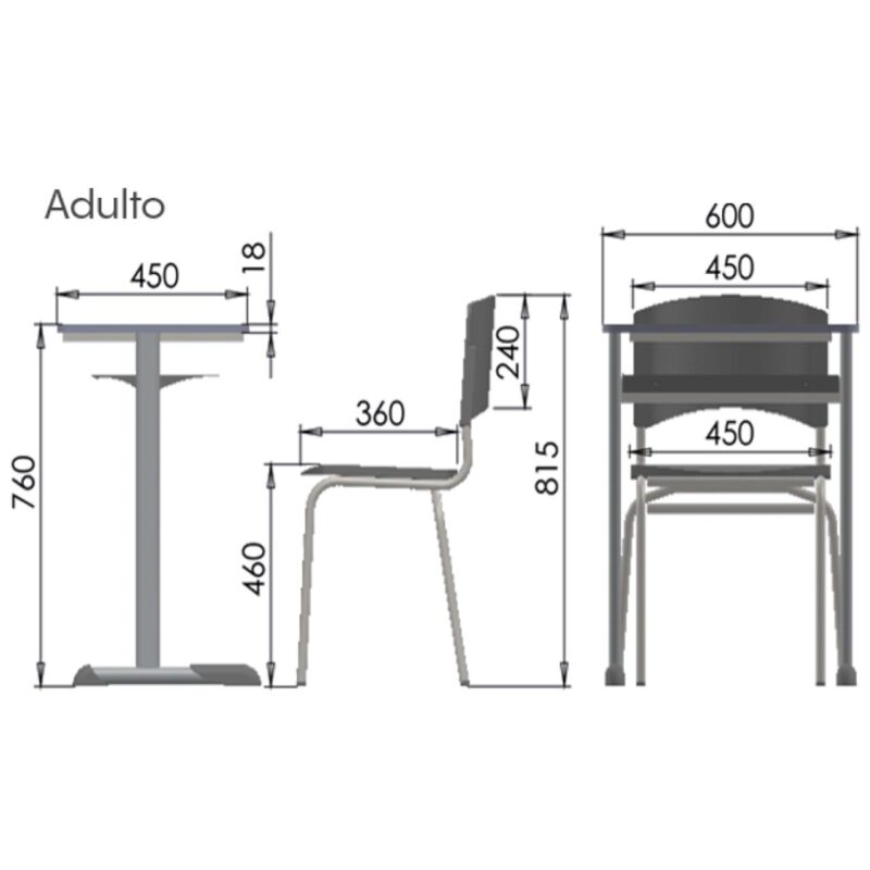 Kit Escolar Individual AZUL – (Mesa e Cadeira) – ADULTO – MADEIRA – COR AZUL – 40095 Magazine Office 5