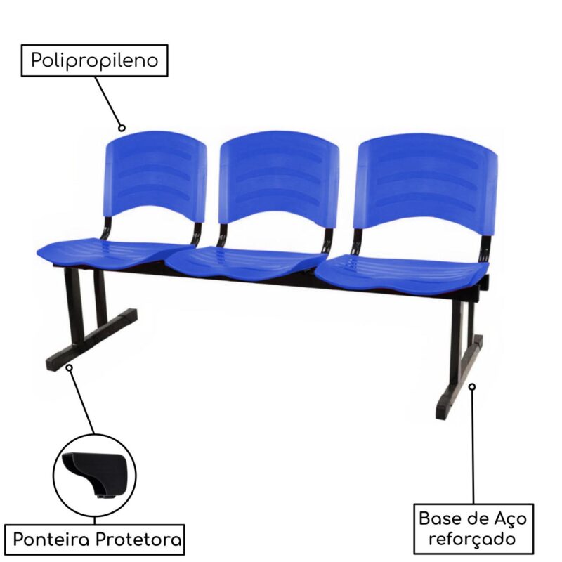 Kit 05 Cadeiras Longarinas PLÁSTICAS 03 Lugares – Cor Azul 33052 Magazine Office 4