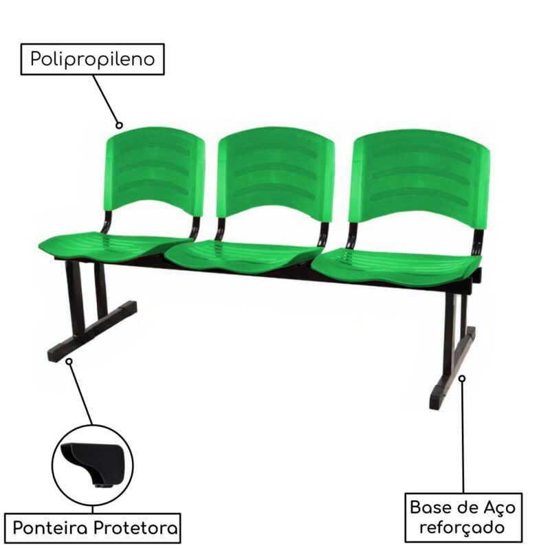 Kit 05 Cadeiras Longarinas PLÁSTICAS 03 Lugares – Cor Verde 33061 Magazine Office 4